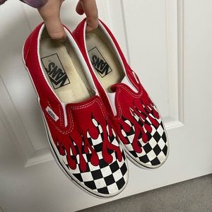 Red drip checkerboard Vans